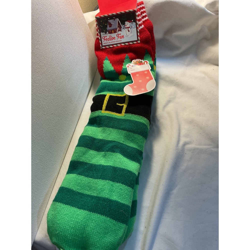 Slipper Socks Elf Men's Christmas Holiday Gift US‎ 8-12 NEW Festive